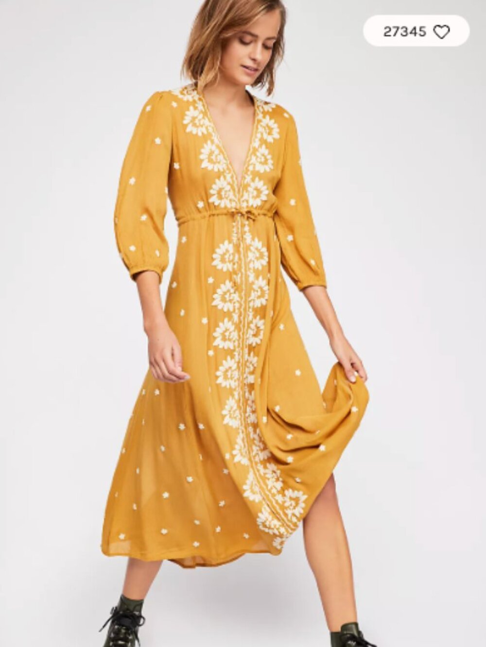Free People - Embroidered Fable Midi Dress - Small - Canyon Gold